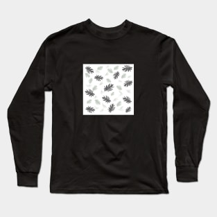 Autumn fall tropical palm leaves pattern blackwhite on white Long Sleeve T-Shirt